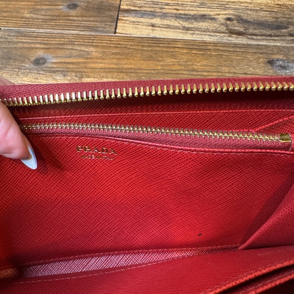 Prada Saffiano Leather Zippy Long Wallet Red Full Set With Authenticity Card - Picture 11 of 16